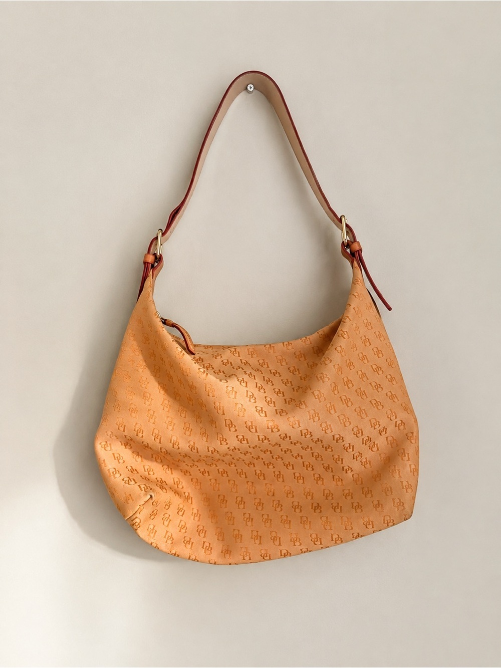 Dooney & Bourke Canvas Monogram Handbag / Purse w/ Leather Handle Mustard